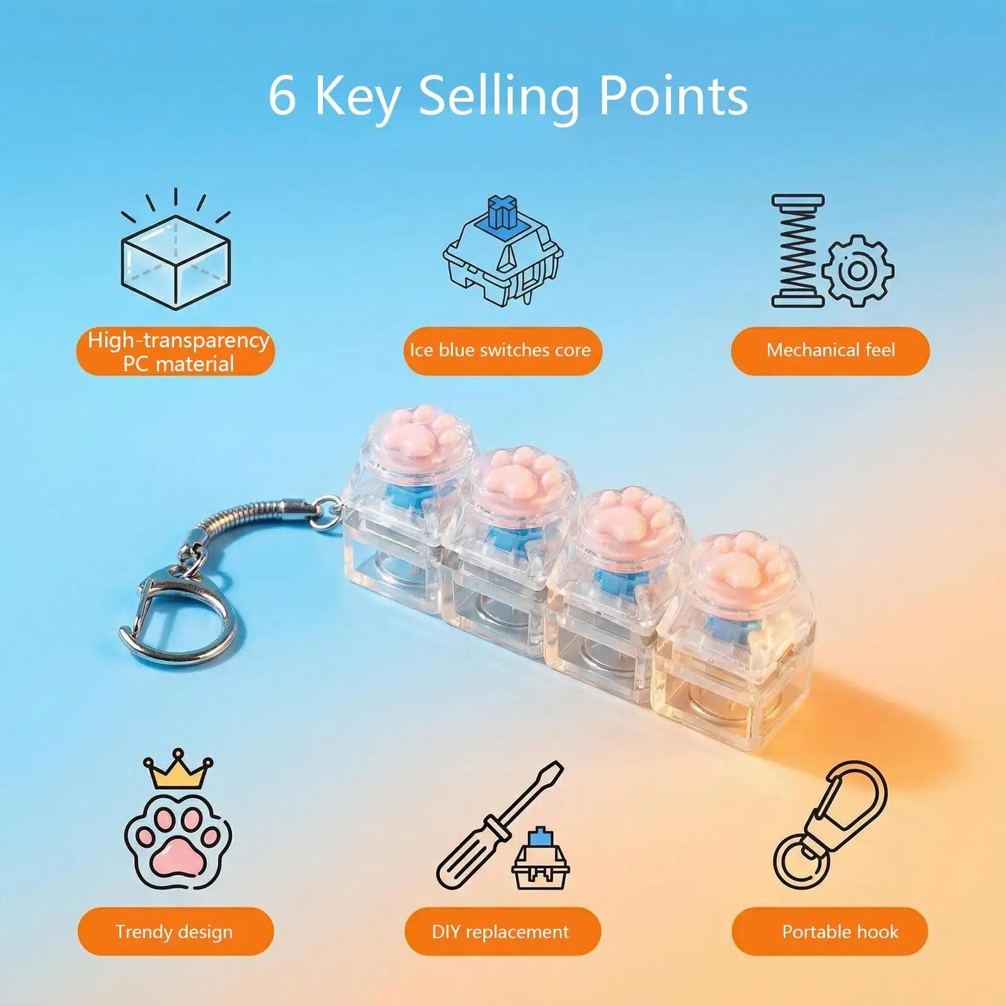 LED Crystal Clicker Keyboard Fidget Keychain Toy – Kids & Adults
