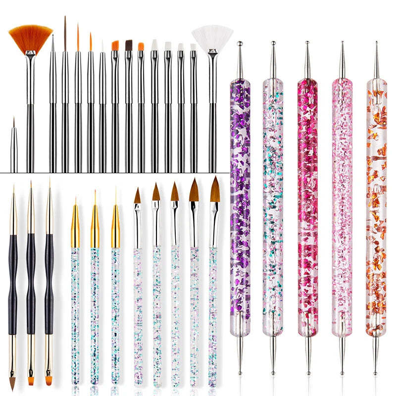 Nail Art Brush Set, Colorful Light Therapy Pen, Dual Tip Drill Pen, Nail Art Tools Pen, Precision Made Peaceful Pleasures Health and Wellness 31 Pieces Set