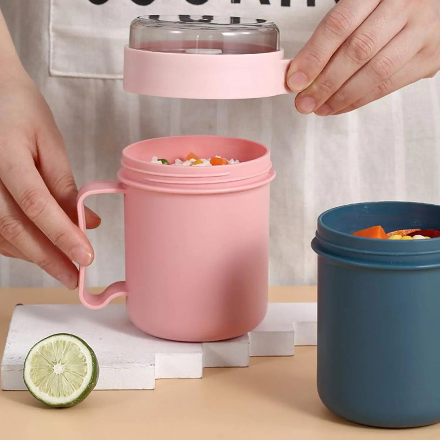 500ml Portable Breakfast Cup with Lid & Foldable Spoon | Leakproof