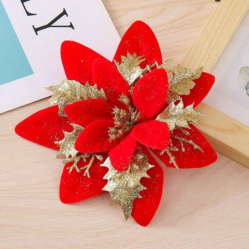 Glitter Artificial Christmas Flowers with Clips – Xmas Tree Decor