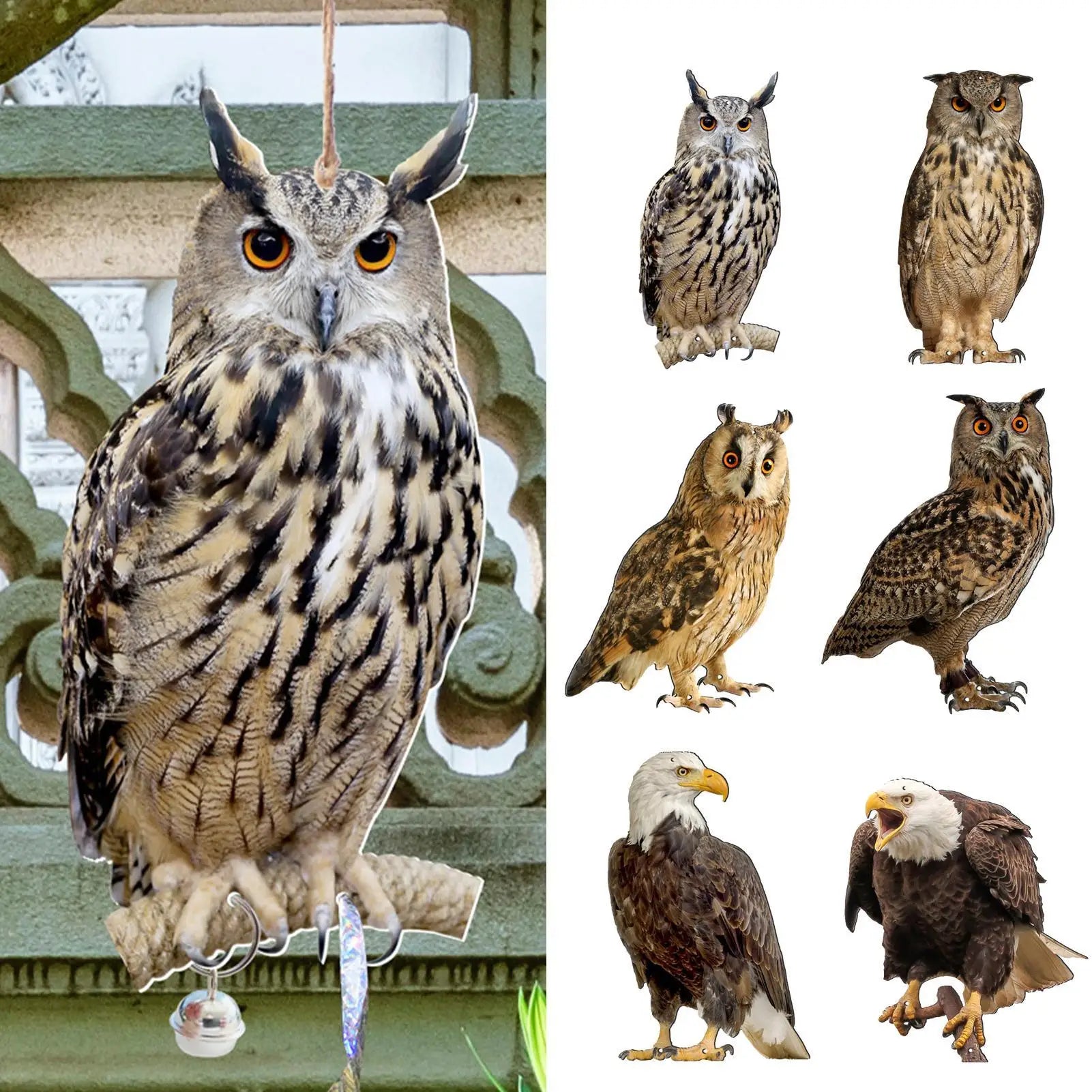Bird Repel Scarecrow Durable Owl Scarer Pendant Bird Repellent Bell Pastoral Orchard Bird Scare Home Suppies (2D Flat style) Peaceful Pleasures Health and Wellness