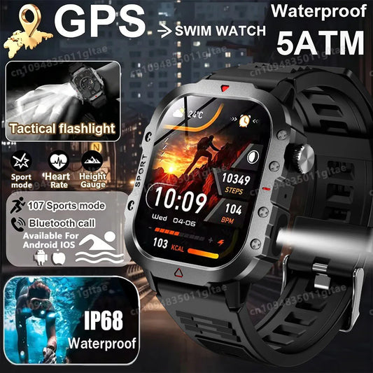 2026 Outdoors Durable Men Sports Smart Watch 1400mAh Battery LED Flashlight Waterproof Bluetooth Call Military Smartwatchs HW12 Peaceful Pleasures Health and Wellness
