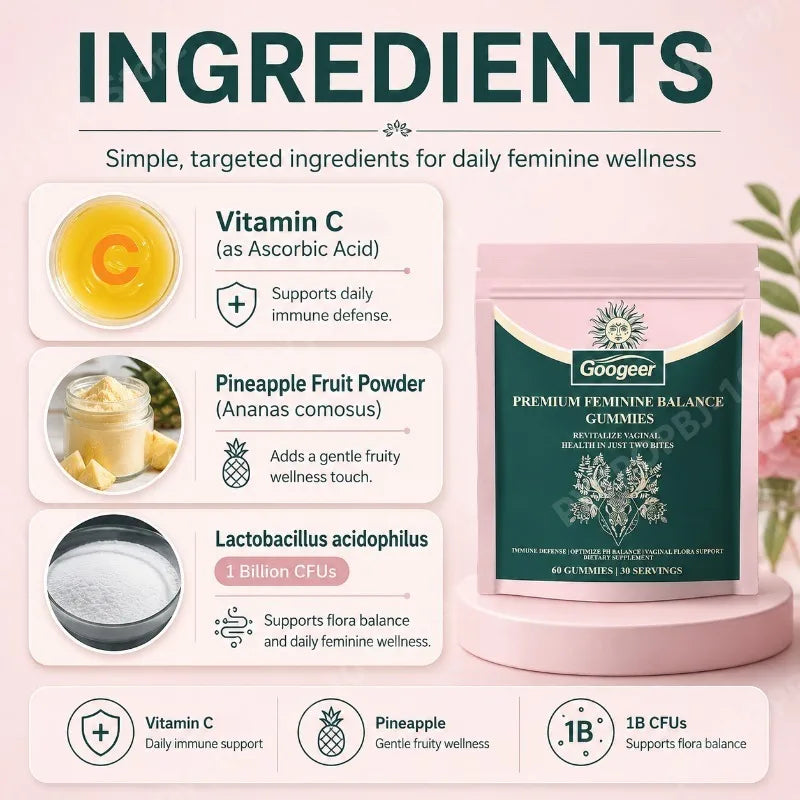 Googeer Feminine pH Balance Gummies | Vitamin C & Probiotics 60ct