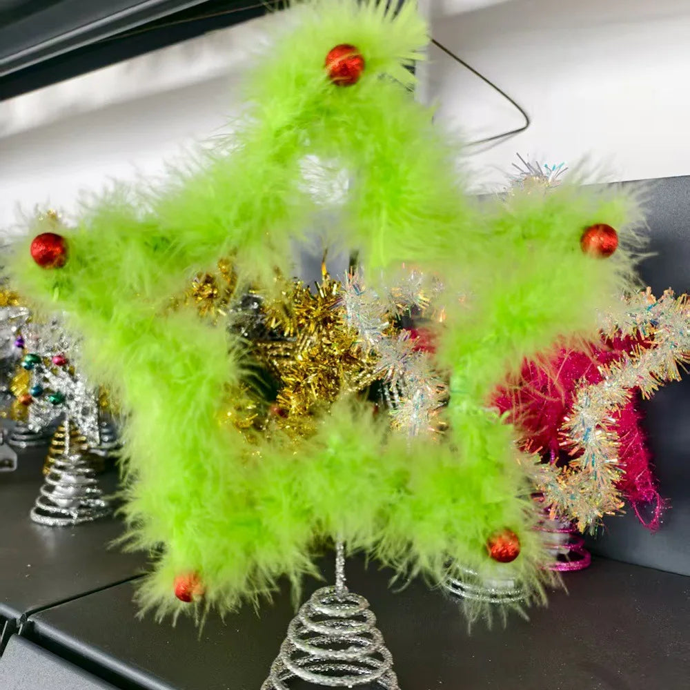 Christmas Tree Top Star Ornament – Green Plush & Iron Topper