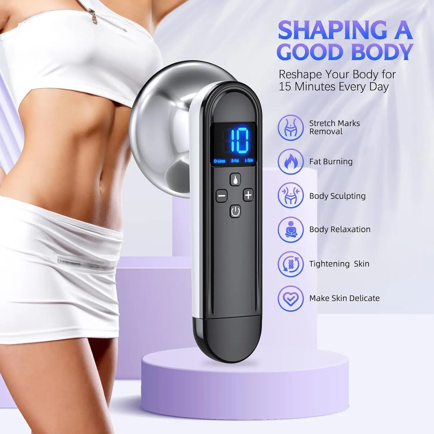Body Sculpting Machine - Professional Handheld Cordless Cellulite Massager - Suitable for Belly, Neck, Legs, Hip, Arms Peaceful Pleasures Health and Wellness
