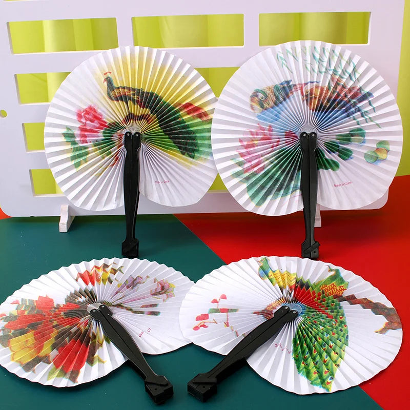 Foldable Round Paper Hand Fan – Retro Floral Party Gift