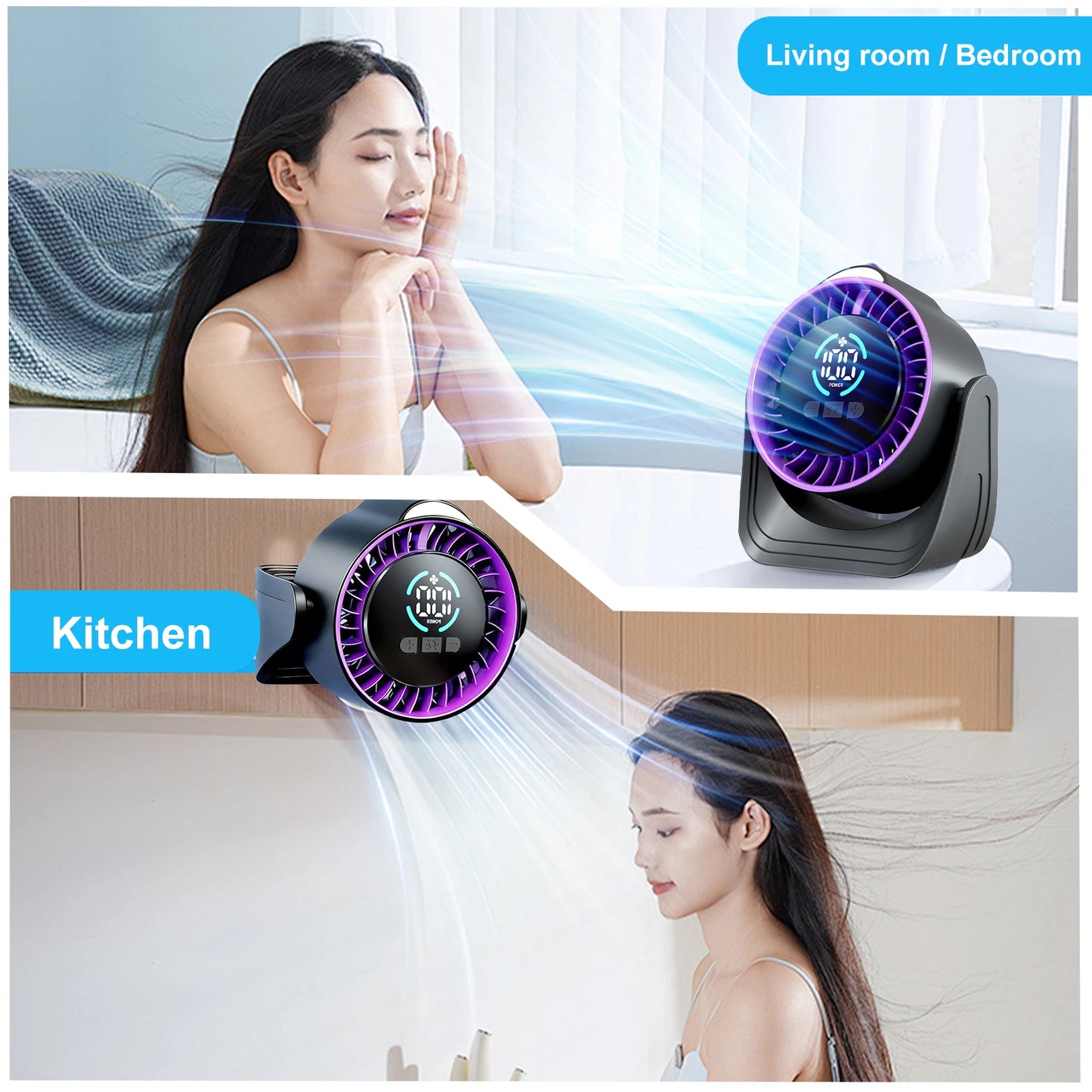 ZNLYRION Rechargeable USB Desk Air Circulation Fan 360° Adjustable 100 Speeds Quiet Table Cooling Fan with Night Light 24H Long Battery Life For Home Office Bedroom Peaceful Pleasures Health and Wellness