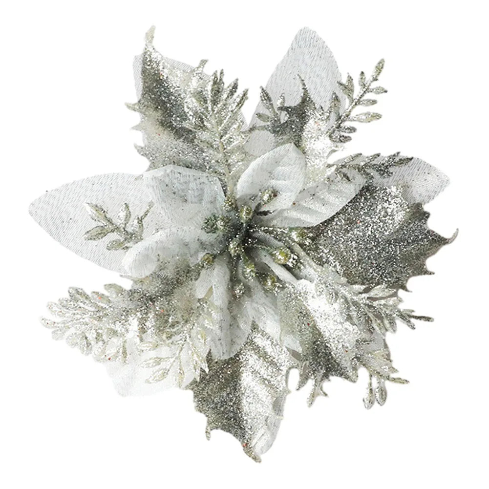 Glitter Artificial Christmas Flower Decoration 15x15cm