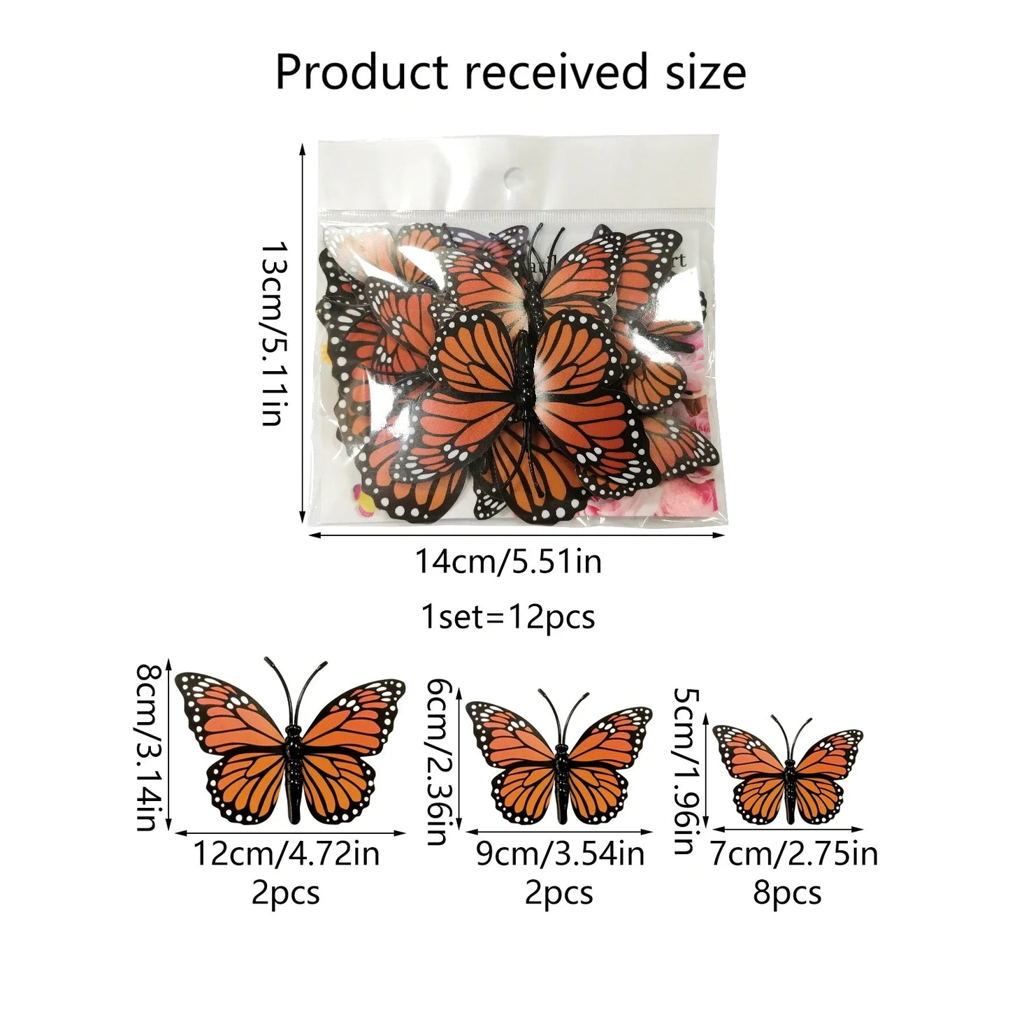 12-Pack 3D Butterfly Wall Stickers – Orange & Black Decals