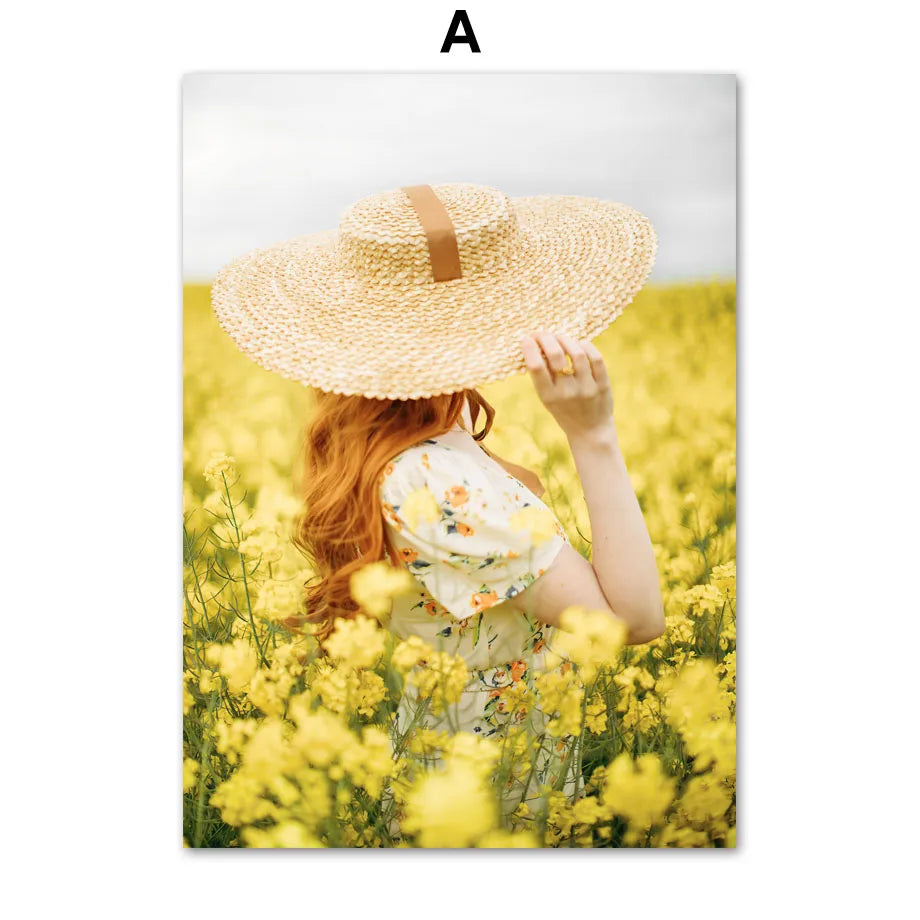 1pc frameless Canvas painting Yellow Idyllic Sunflower Girls Flower Nordic Posters And Prints Canvas Painting Wall Art Pictur Peaceful Pleasures Health and Wellness A 50x70cm Unframed
