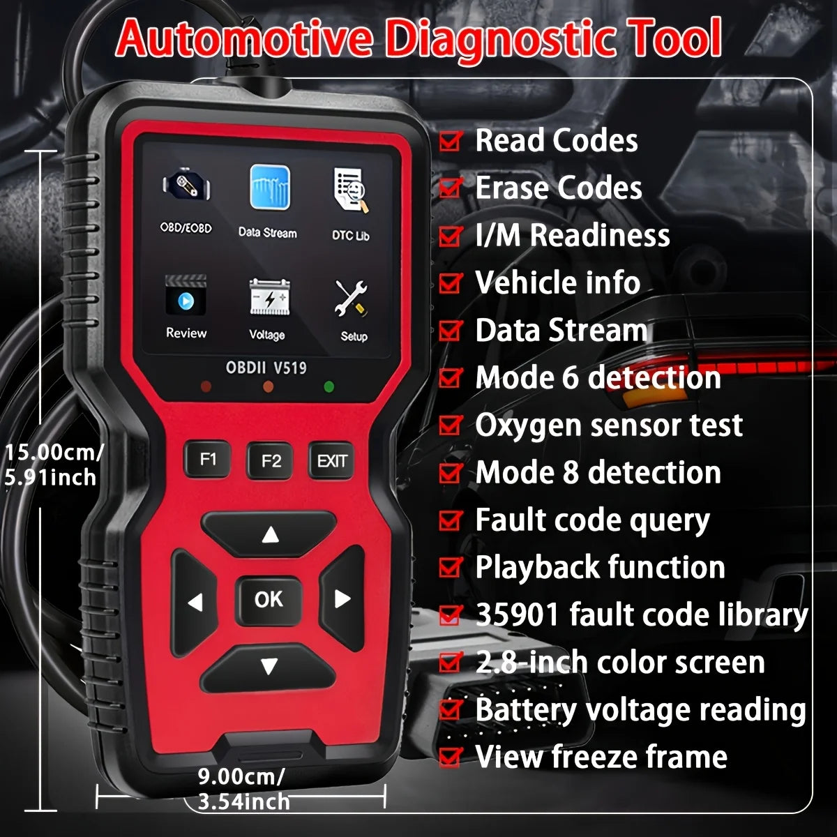 V519 OBD2 Car Diagnostic Scanner & Battery Tester Tool