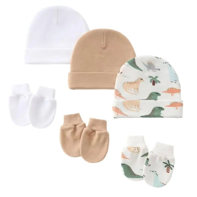 Newborn Baby Hats & Mittens 3-Set – Soft Cotton, 0–3 Months