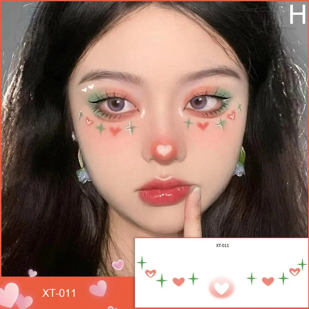 Love Heart Face Temporary Tattoos – Waterproof Party Stickers