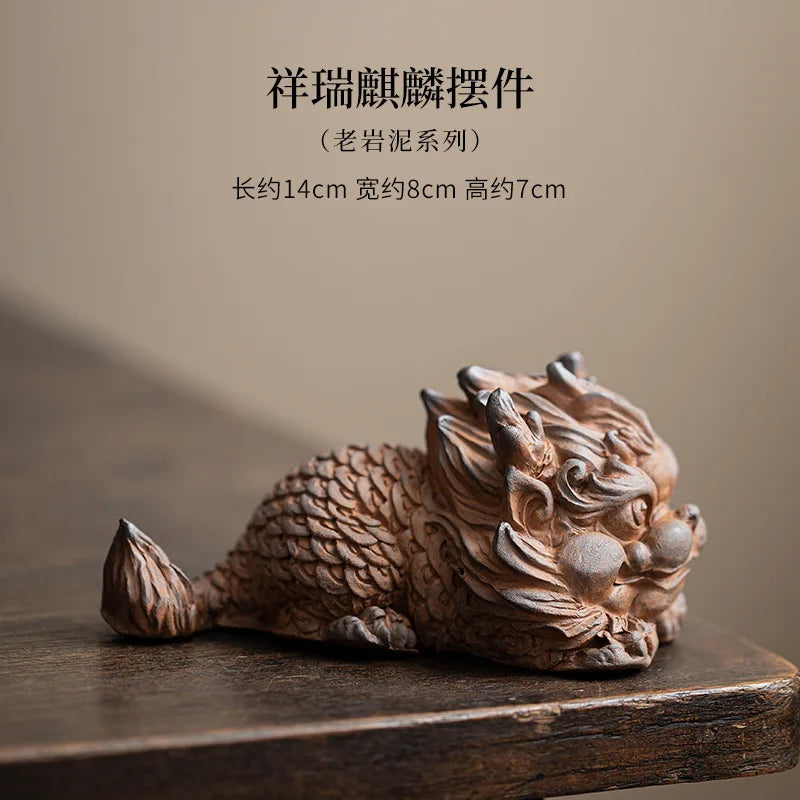 Chinese Ceramic Unicorn Tea Pet | Kung Fu Tea Set Ornament Ceramic Tea Pet Peaceful Pleasures Health and Wellness LUCKY