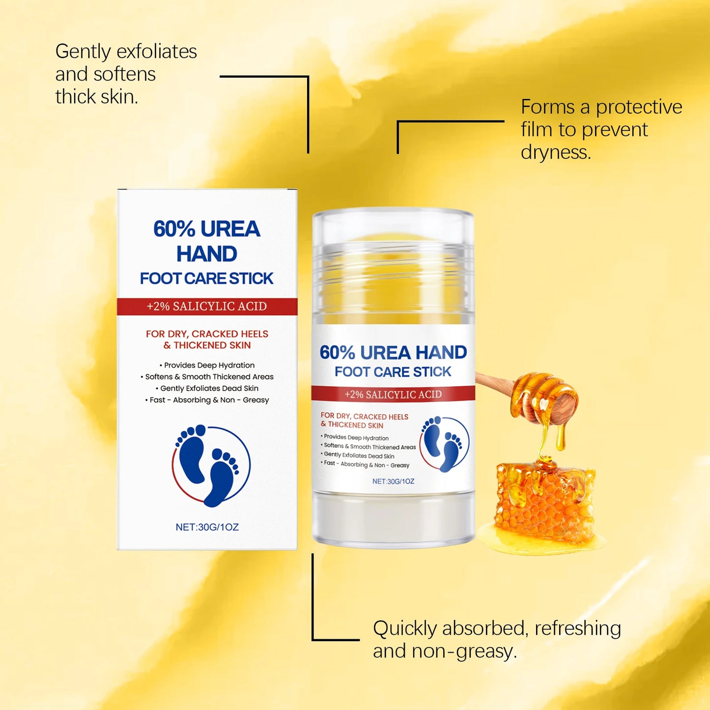 60% Urea Cream 2% Salicylic Acid Foot and Hand Cream Moisturizing Stick Beeswax Exfoliating Cracked Heel Repair Winter Skincare Peaceful Pleasures Health and Wellness