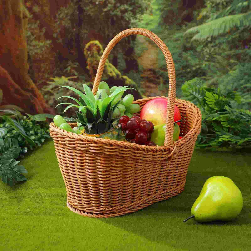 Plastic woven basket Vine flower basket hand-woven portable Bread storage Handles basket Gift For picnic outdoor shopping props Peaceful Pleasures Health and Wellness