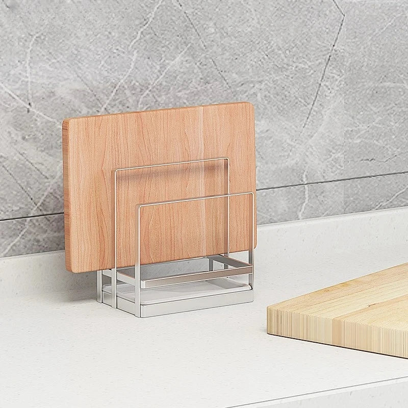 New Practical 304 Stainless Steel Cutting Board Frame Pot Cover Kitchen and Household Cutting Board Storage Rack with Water Tray Peaceful Pleasures Health and Wellness
