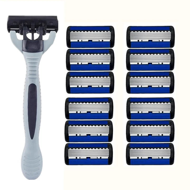 Men's 6-Layer Stainless Steel Safety Razor – Replaceable Head