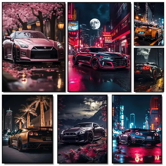 Abstract Sports Car Canvas Wall Art Print | Unframed Poster Canvas Wall Art Print Peaceful Pleasures Health and Wellness