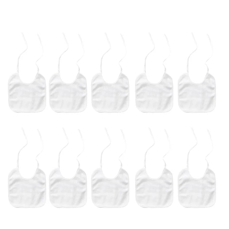 10-Pack White Cotton Baby Bibs | DIY Sublimation Blank Burp Cloths
