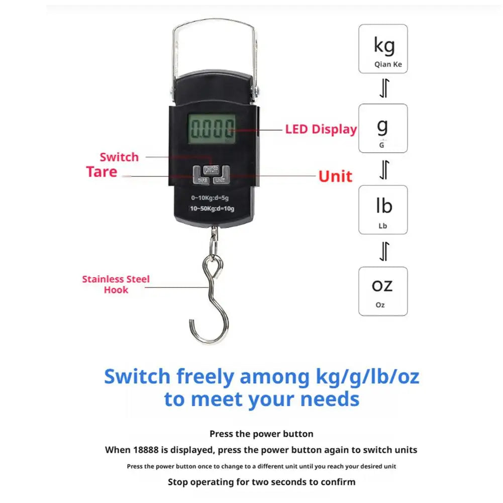 High-precision portable electronic scale household portable mini weighing scale 50kg hook scale food scale （No battery） Peaceful Pleasures Health and Wellness