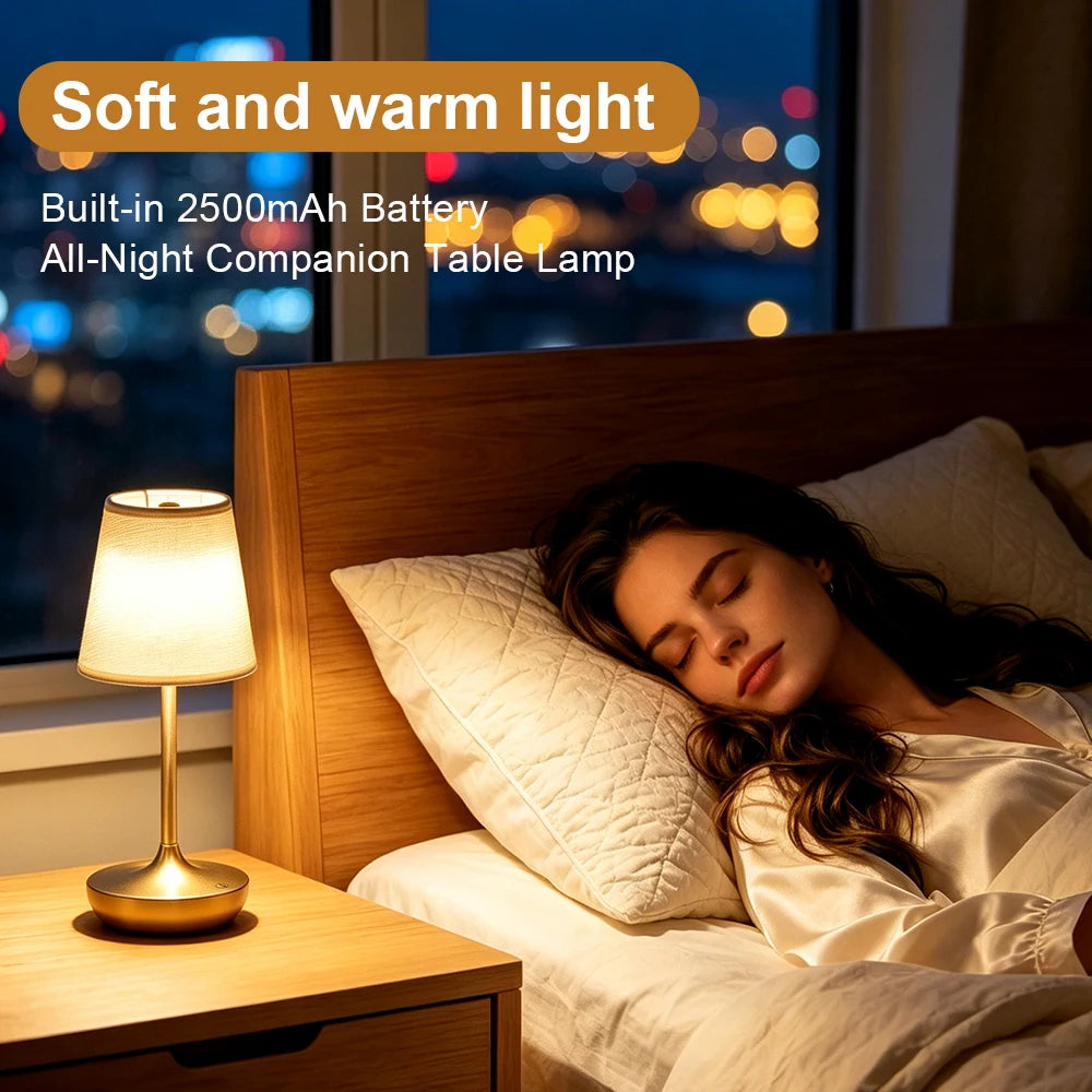 Rechargeable LED Table Lamps Simple Classic Lamp Dimmable USB Fabric Lampshade Bedroom Bedside Lighting Decoration Peaceful Pleasures Health and Wellness