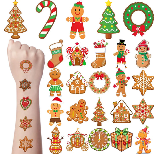 54pcs Christmas Temporary Tattoos – Candy Cane & Gingerbread Man Temporary Tattoo Stickers Oasis Select