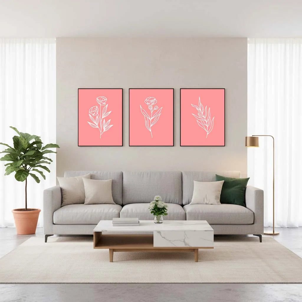 Nordic Pink Floral Line Art Canvas Print | Minimalist Wall Decor Canvas Wall Print Peaceful Pleasures Health and Wellness