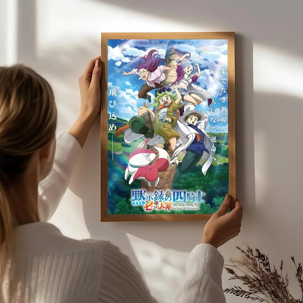 Anime T-The Seven Deadly Sins Poster HD Self Adhesive Waterproof Wall Art Ideal for Home Office Dorm Bedroom Great Gift Peaceful Pleasures Health and Wellness White2 50X70cmNoframe