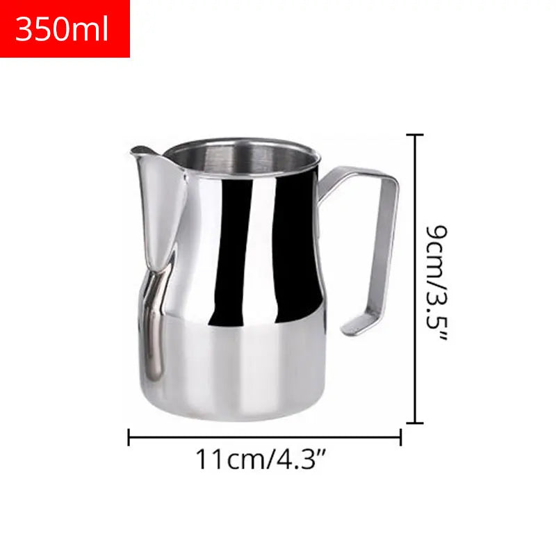 Stainless Steel Milk Frothing Pitcher Professional Milk Pitcher Jug Espresso Coffee Barista Craft Cappuccino Frother Cream Cup Peaceful Pleasures Health and Wellness 340ml