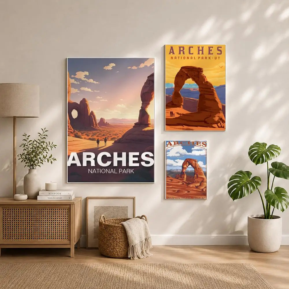 Scenery A-Arches National ParkS Poster HD Self Adhesive Waterproof Wall Art Ideal for Home Office Dorm Bedroom Great Gift Peaceful Pleasures Health and Wellness