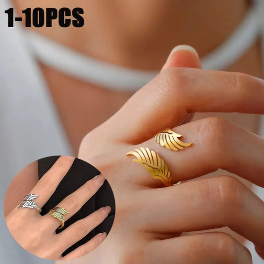 Stainless Steel Wings Ring – Adjustable Couple Jewelry Gift