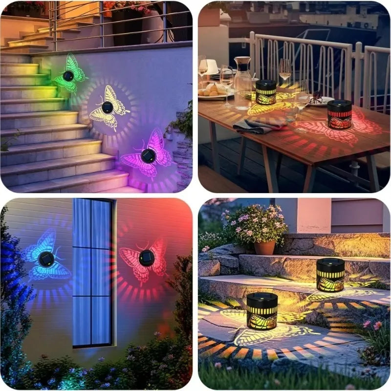 Solar Butterfly Wall Light RGB Shadow Projection Garden Lamp