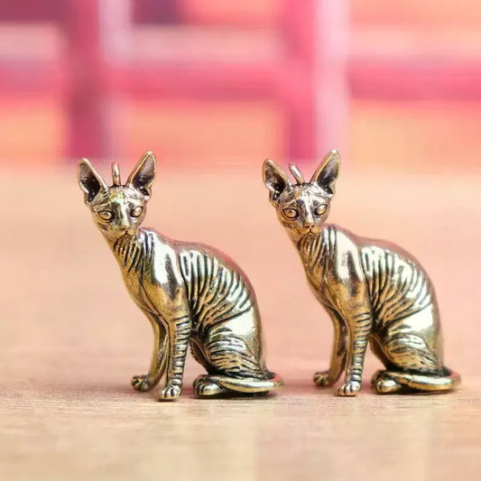 Solid Brass Hairless Cat Statue | Vintage Desktop Figurine Animal Figurine Peaceful Pleasures Health and Wellness