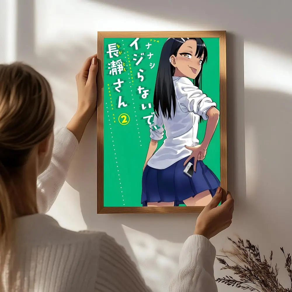Anime Don't Toy with Me, Miss Nagatoro Poster HD Self Adhesive Waterproof Wall Art Ideal for Home Office Dorm Bedroom Great Gift Peaceful Pleasures Health and Wellness White9 21X30cmNoframe
