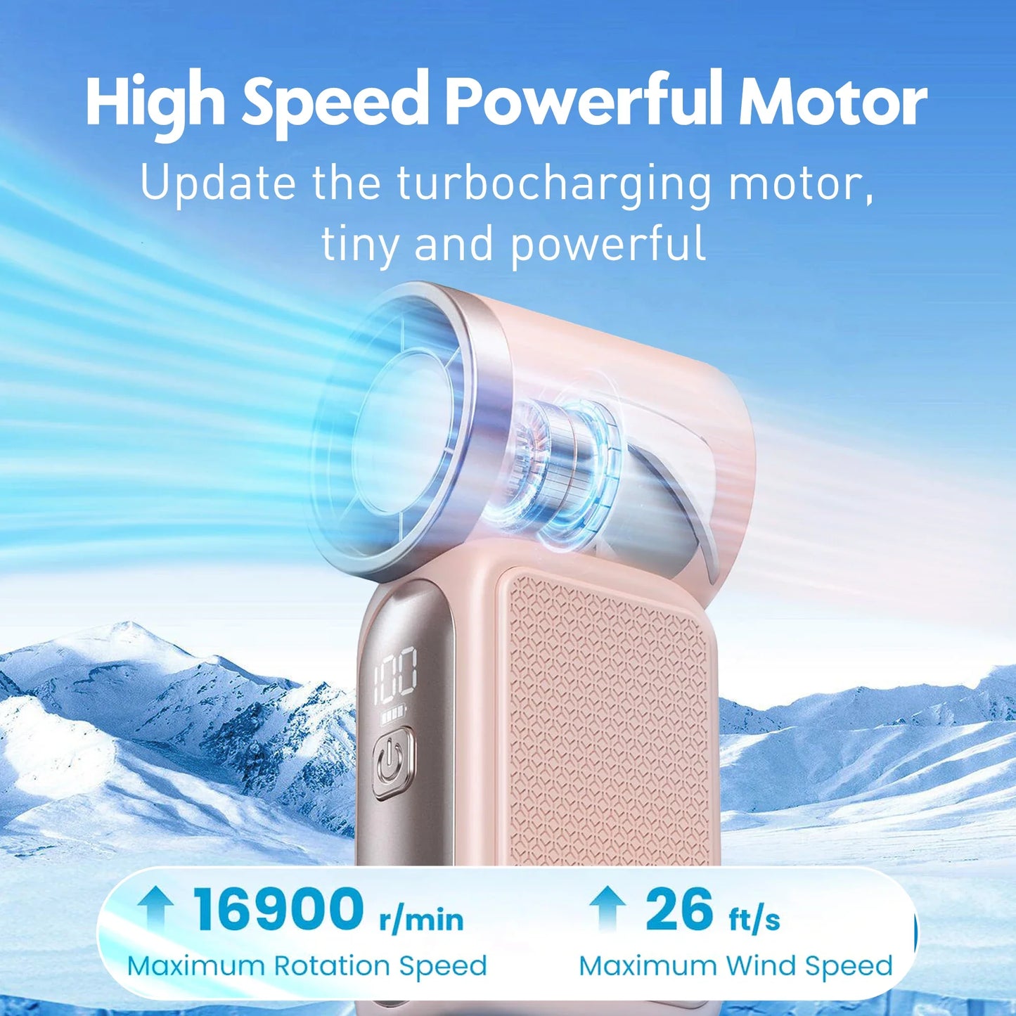 Turbo Mini Handheld Fan USB Rechargeable | 100-Speed Control