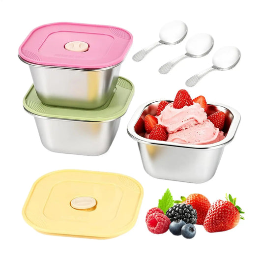 400ml Stainless Steel Ice Cream Containers with Lids – Set of 3 Ice Cream Containers Oasis Select