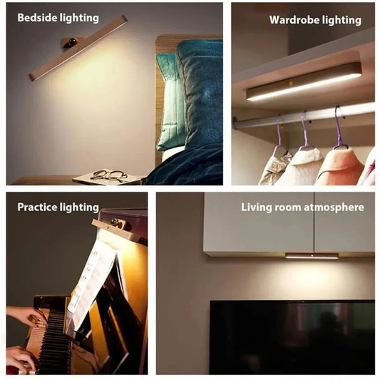 Wooden LED Night Light Mirror Front Fill Light Portable Rechargeable Magnetic Wall Lamp For Bedroom Bedside Lamp Touch switch Peaceful Pleasures Health and Wellness warm Light