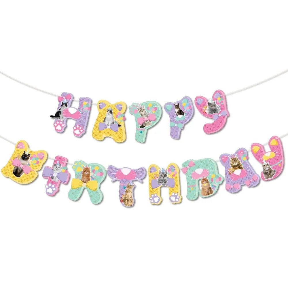 Cat & Dog Happy Birthday Banner Garland Party Decoration Set