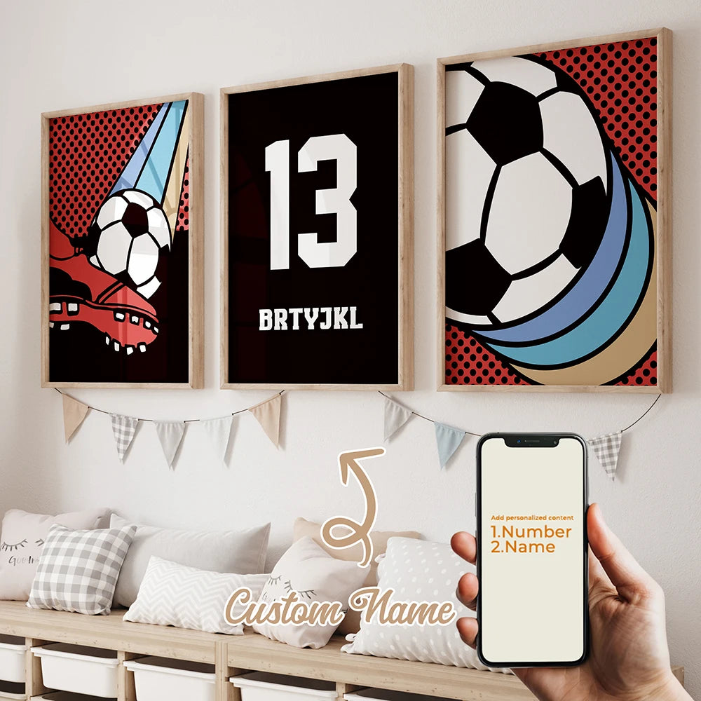 Personalized Football Canvas Wall Art | 3-Piece Sports Print