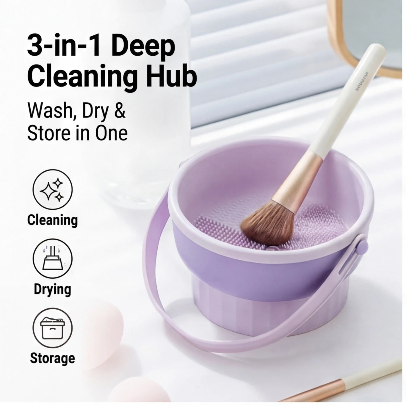 Silicone Makeup Brush Cleaning Bowl, Beauty Egg Tool with Drying Shelf – Storage Set for Powder Puff & Brushes Peaceful Pleasures Health and Wellness