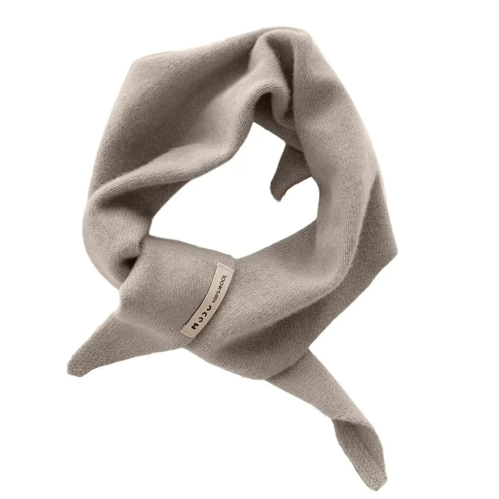Korean Knit Triangle Scarf – Women's Warm Wool Neck Wrap Shawl Knitted Neck Scarf Peaceful Pleasures Health and Wellness Beige One size