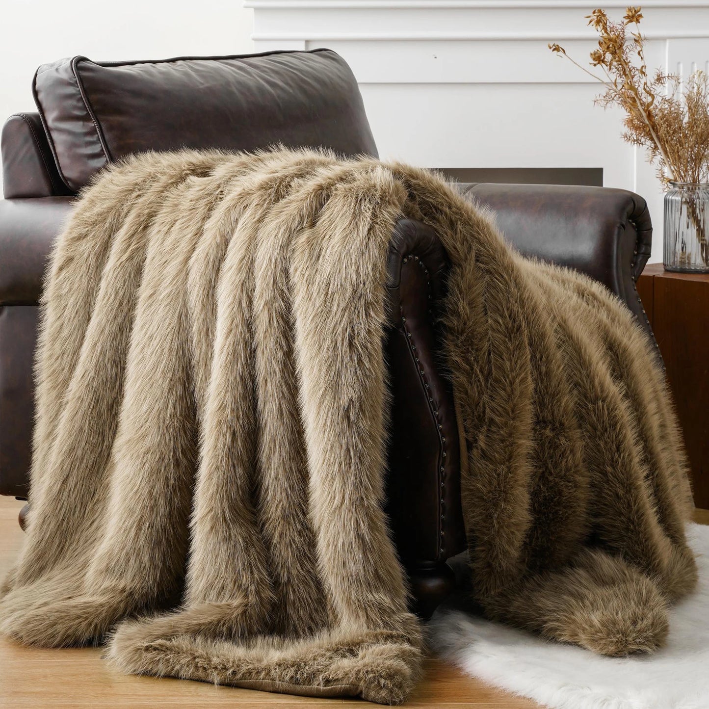 Battilo Fluffy Soft Blankets Luxury Fur blanket for Bed Sofa Mink Faux Fur Throw and Blankets Large Warm Blanket for Home Decor Peaceful Pleasures Health and Wellness Tan 152x203cm