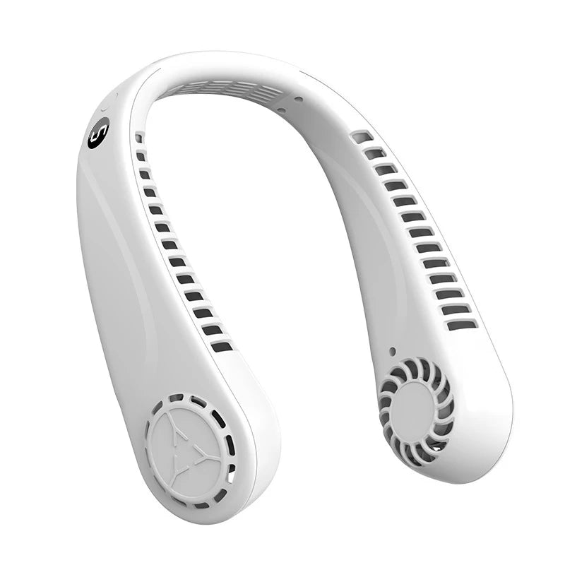 Portable High Quality Neck Hanging Fan Adjustable Wind Speed Rechargeable Fan Essential Hanging Fan for Summer Cooling Peaceful Pleasures Health and Wellness WHITE