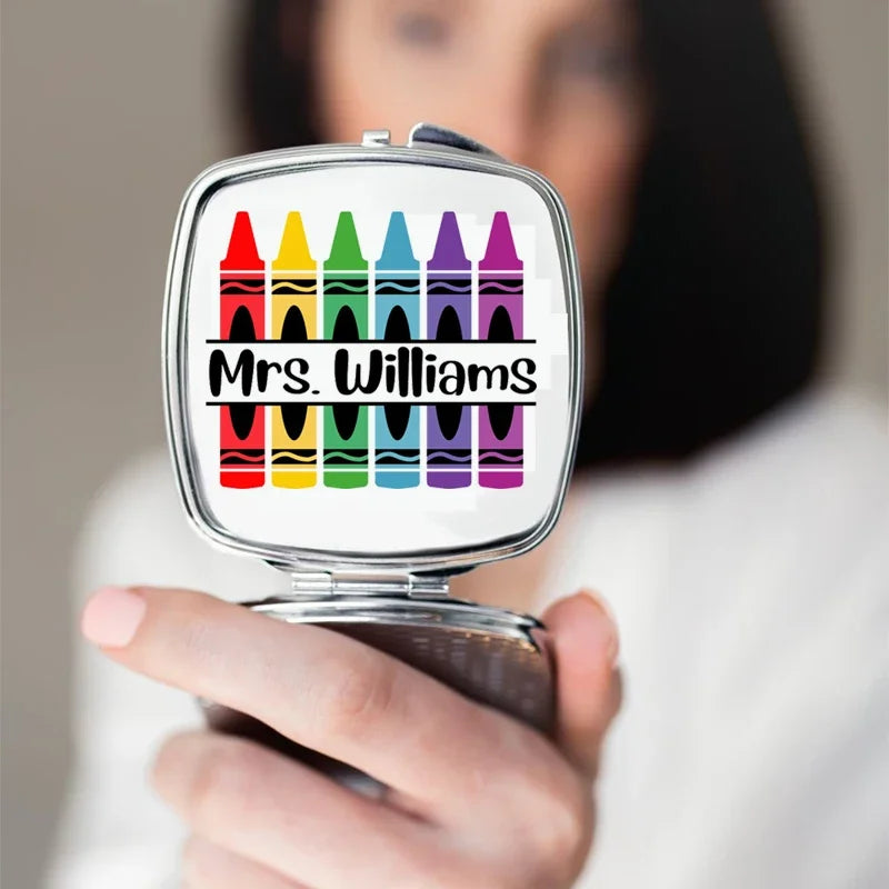 Personalized Teacher Name Mirror Cosmetic & Pencil Bag Gift Personalized Gift Bag Peaceful Pleasures Health and Wellness