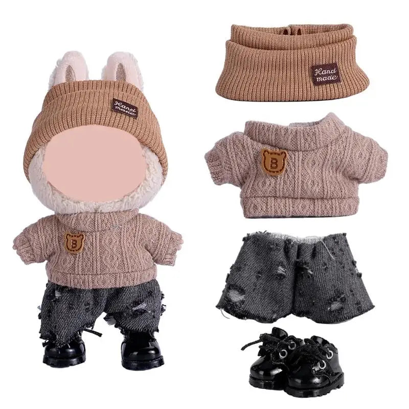 17cm Doll Sweater Pants Hat Set | 1/12 Scale Fashion Outfit