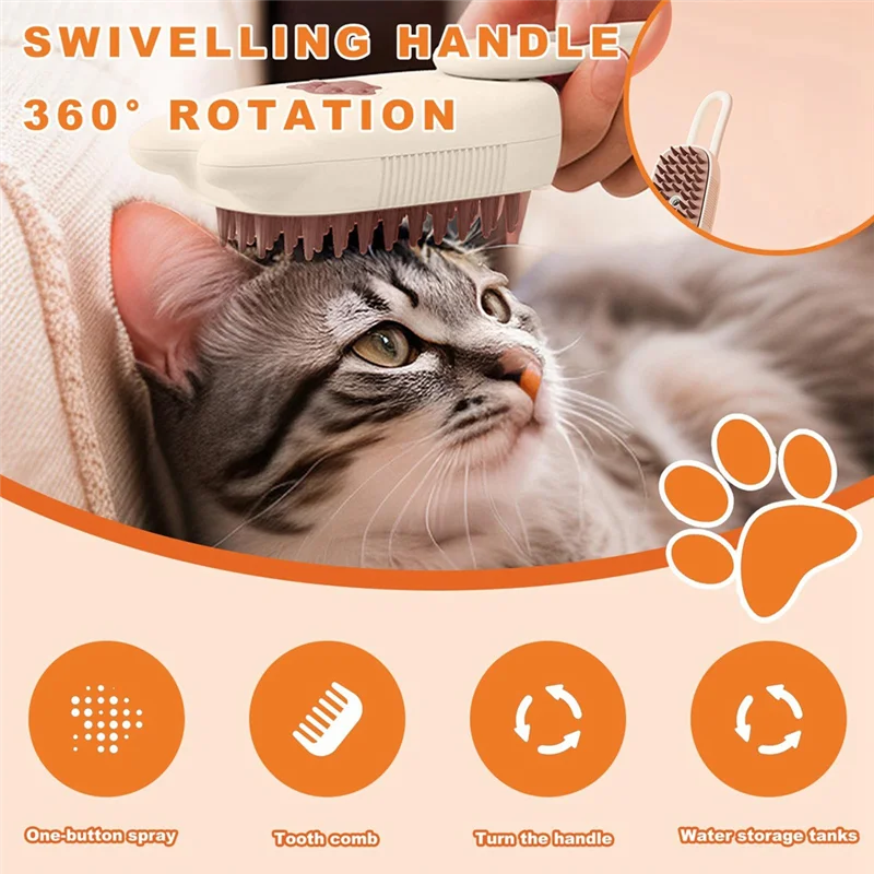 A36T-3-In-1 Multifunctional Pet Steam Brush Cat Steam Brush Suitable For All Pets Advanced Atomization Technology Peaceful Pleasures Health and Wellness