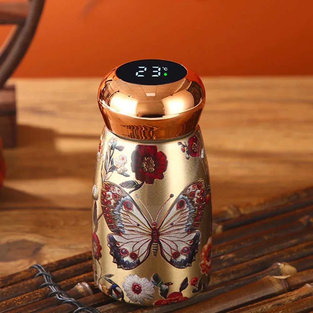 304 Stainless Steel Insulated Cup 230ml Chinese Style Thermal Water Bottle Leak-Proof Temperature Display Coffee Mug Peaceful Pleasures Health and Wellness Butterfly 51-100ml