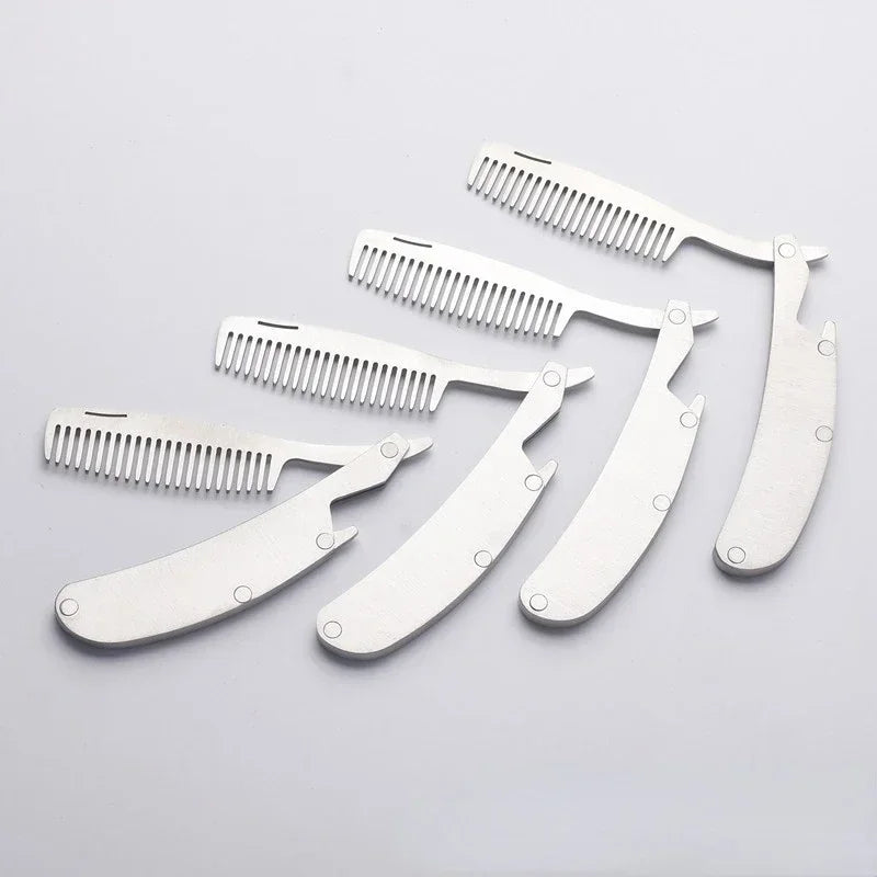 Men's Stainless Steel Folding Pocket Comb & Beard Set 2pcs Beard Grooming Comb Set Peaceful Pleasures Health and Wellness