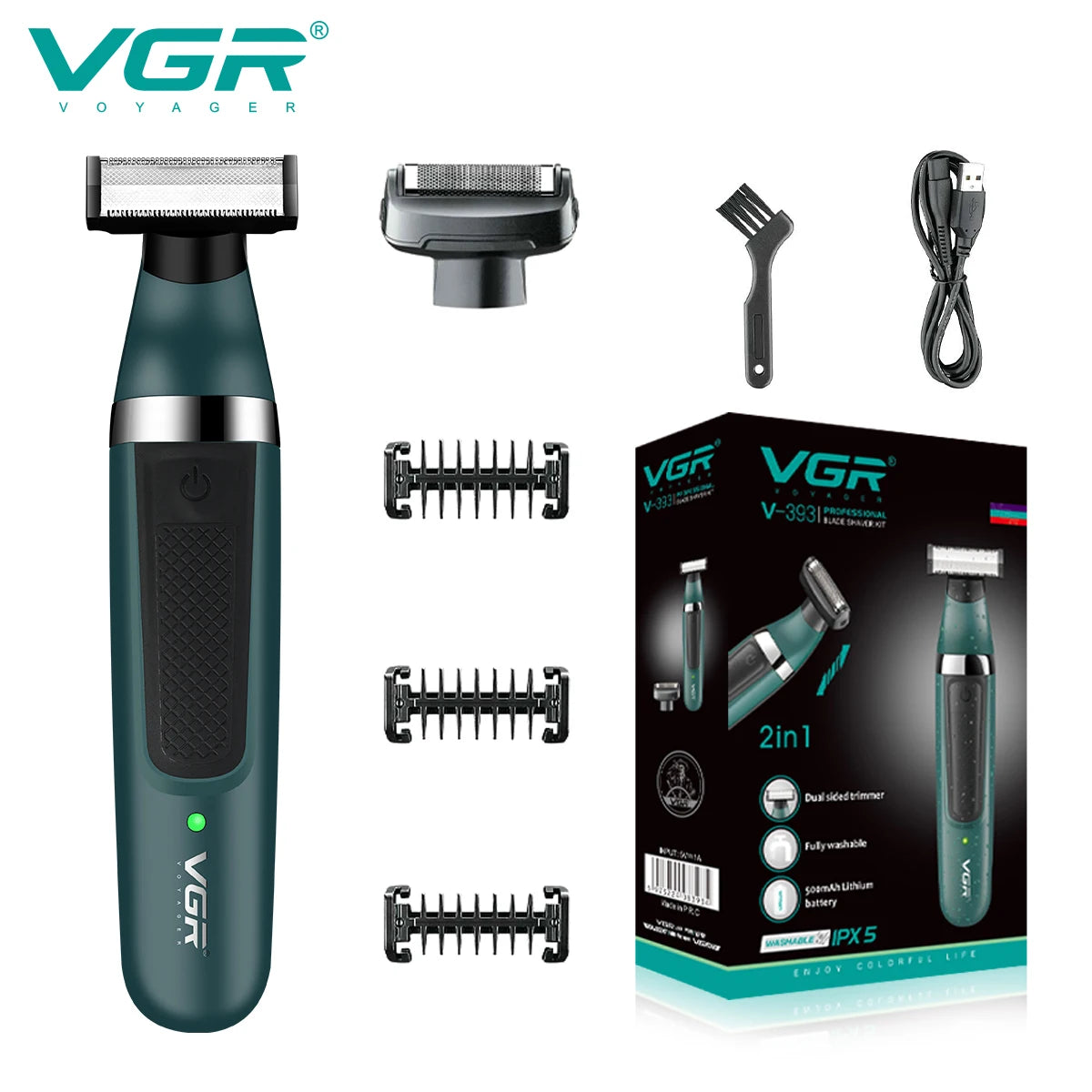VGR Electric Shaver Hair Trimmer Professional 2 in 1 Shaver Razor Waterproof Beard Trimmer Household Hair Shaving for Men V-393 Peaceful Pleasures Health and Wellness USB